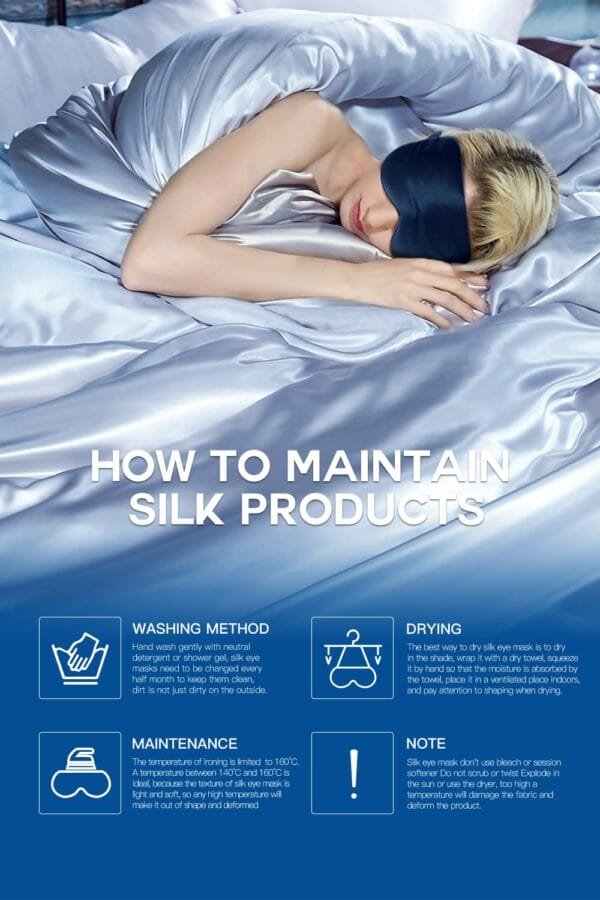 Masque de Sommeil en Soie avec Bandeau Réglable – Confort Antiallergique pour Hommes et Femmes (Bleu) - Image 3