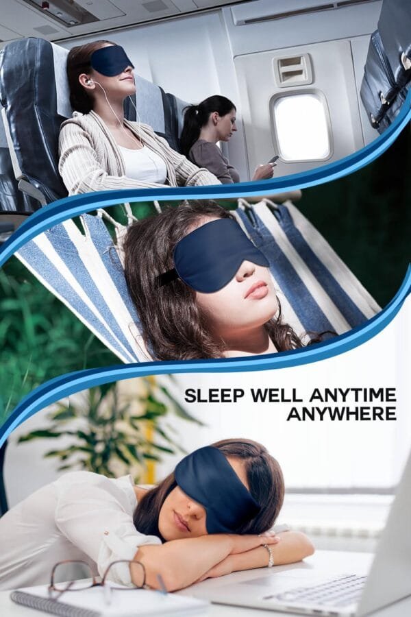 Masque de Sommeil en Soie avec Bandeau Réglable – Confort Antiallergique pour Hommes et Femmes (Bleu) - Image 2