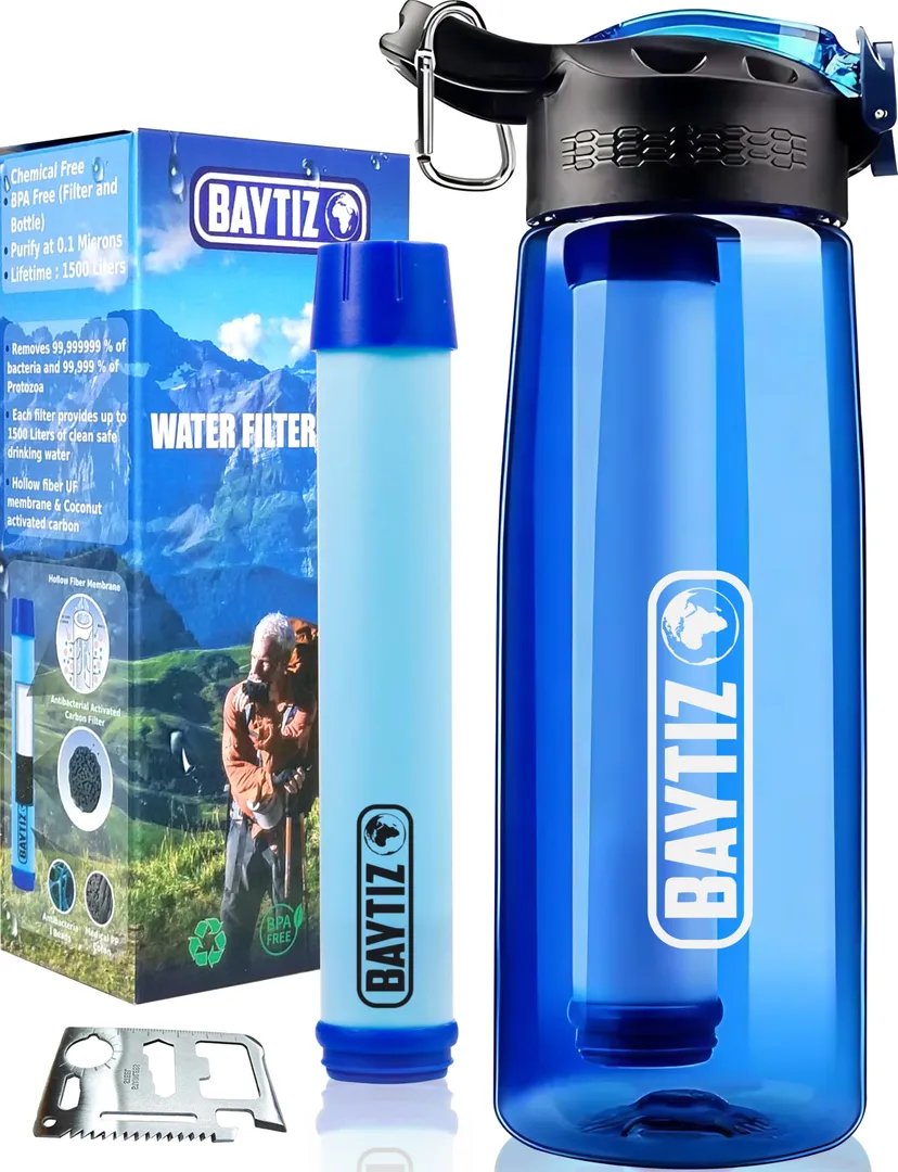 BAYTIZ® Gourde Filtrante – Eau Pure en Voyage et Randonnée - Image 1