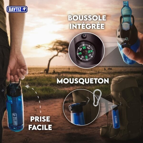 BAYTIZ® Gourde Filtrante – Eau Pure en Voyage et Randonnée - Image 2